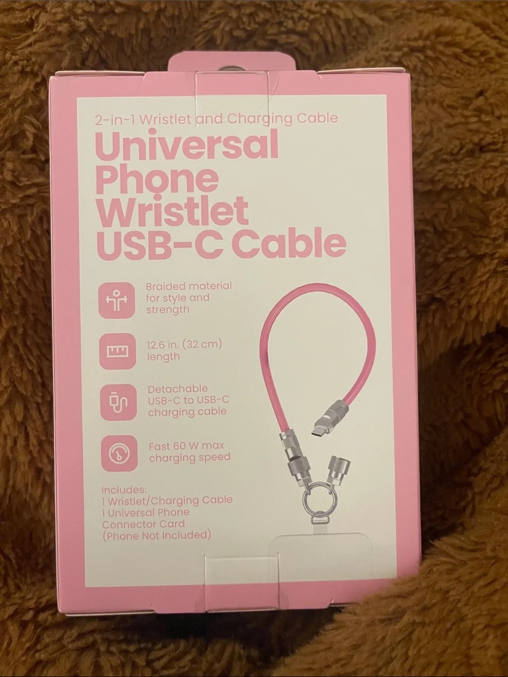 Universal 2 in 1 Phone Wristlet USB-C charging Cable - Pink NIB